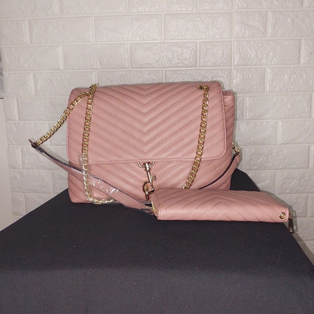 Elegant Pink Quilted Shoulder Bag Set